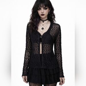 Vintage Whimsigoth open knit goth grunge 90s 2 button cardigan Tracy Evans L